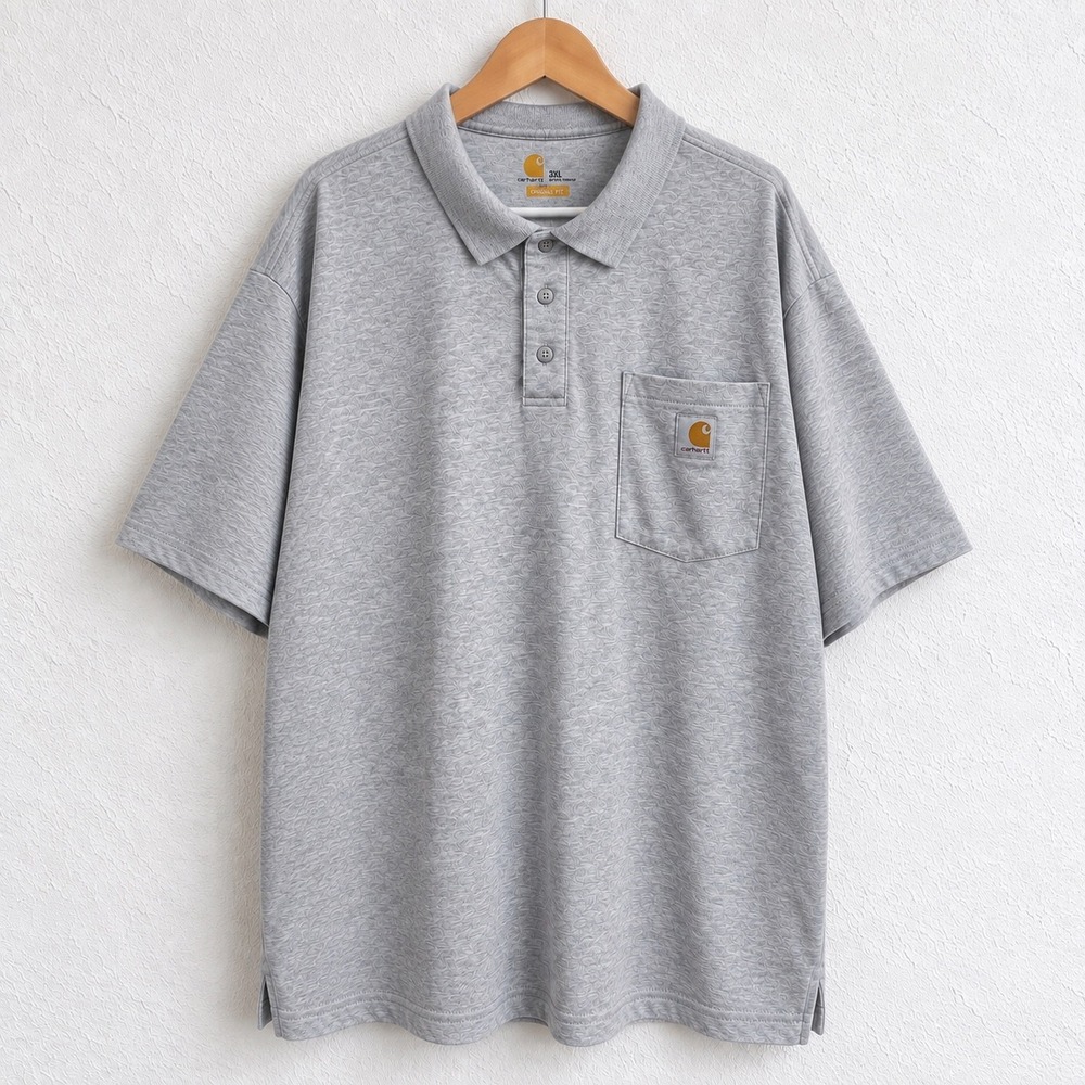 Carhartt Mens 3XL Original Fit Polo Shirt Gray Short Sleeve Pocket Work Tee